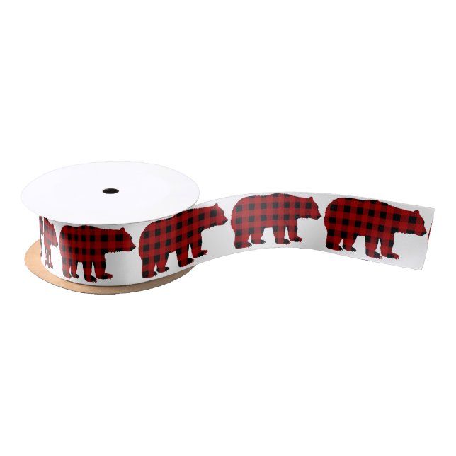 Lumberjack bear pattern party gift ribbon satin ribbon (Spool)