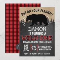 Lumberjack Bear Wild One 1st Birthday Invitation