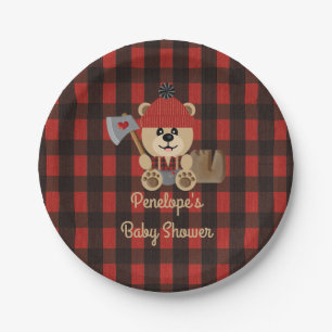 Lumberjack Bear Wilderness Theme Baby Shower Paper Plate
