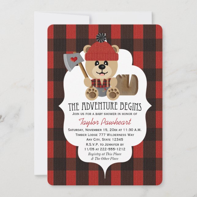 Lumberjack Bear Wilderness Themed Baby Shower Invitation (Front)