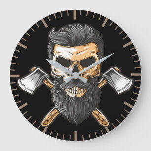 Lumberjack Bearded Skull Crossed Axes Large Clock