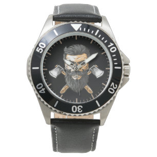 Lumberjack Bearded Skull Crossed Axes Watch