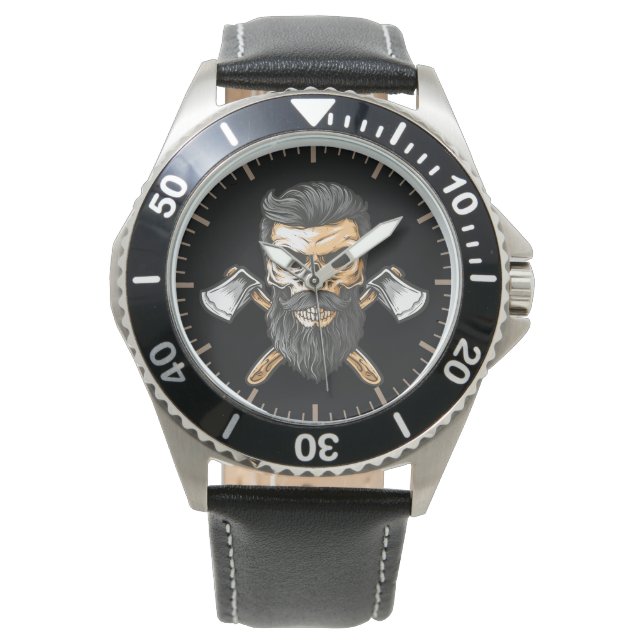 Lumberjack Bearded Skull Crossed Axes Watch (Front)