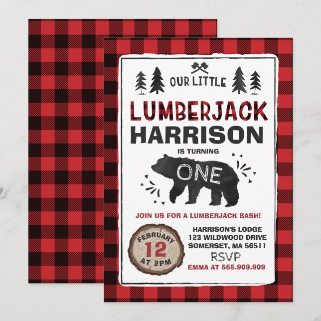 Lumberjack Birthday Invitation Lumberjack Party (Front/Back)