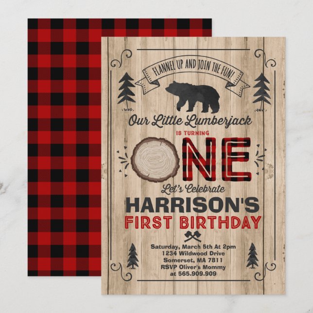Lumberjack Birthday Invitation Lumberjack Party (Front/Back)