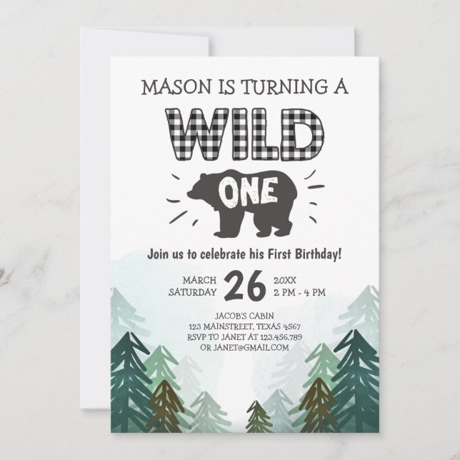 Lumberjack Birthday Invitation Wild One Forest (Front)
