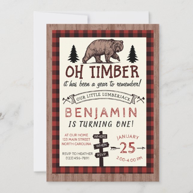 Lumberjack Birthday Invitation Woodland Birthday (Front)
