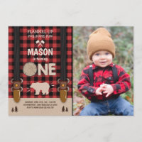 Lumberjack Birthday Invitation Woodland Plaid Red