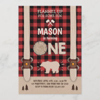 Lumberjack Birthday Invitation Woodland Plaid Red