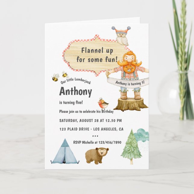 Lumberjack Birthday Party Invitation (Front)