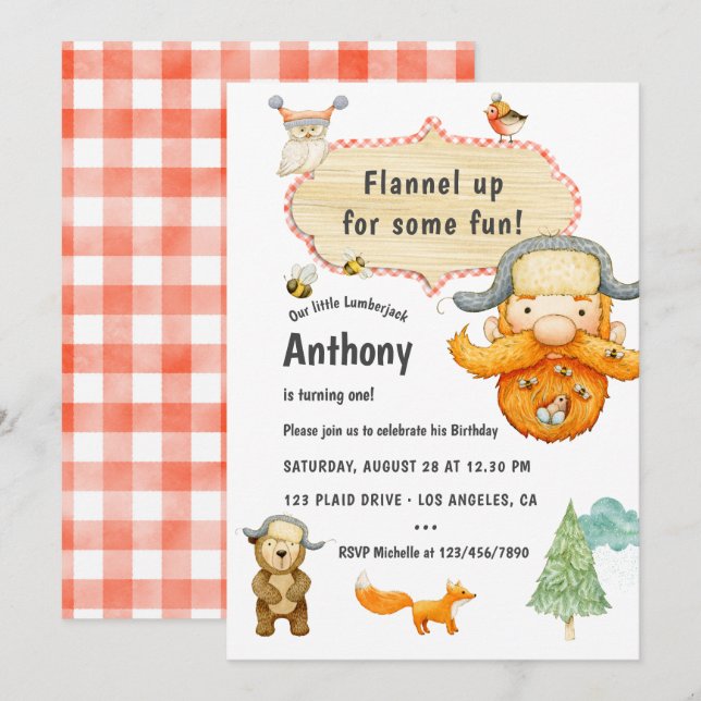 Lumberjack Birthday Party Invitation (Front/Back)