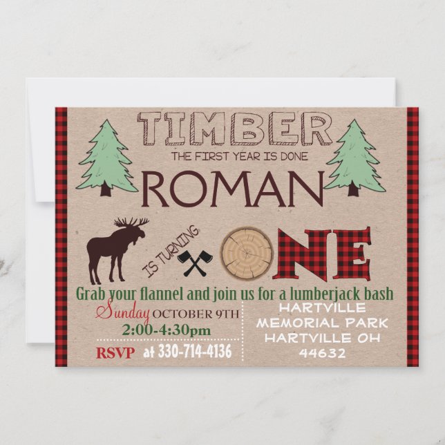 Lumberjack birthday party invitation card (Front)