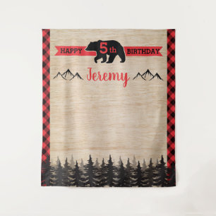 Lumberjack Birthday Party Photo Backdrop Tapestry