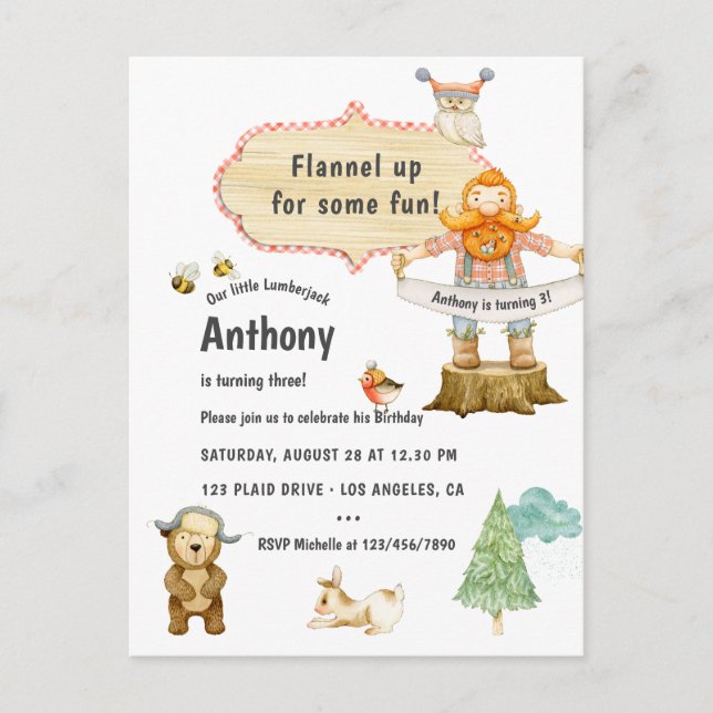 Lumberjack Birthday Party Postcard (Front)