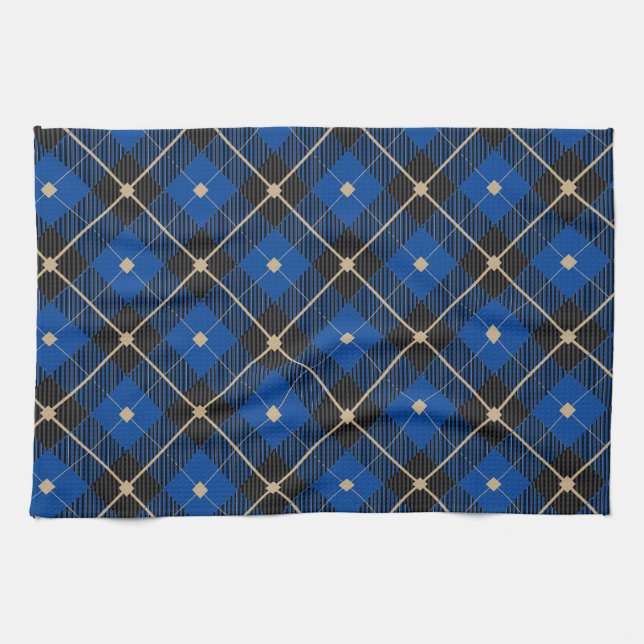 Lumberjack Black Blue Plaid Pattern Kitchen Towel (Horizontal)