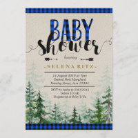 Lumberjack Blue Plaid Boy Baby Shower Invitation