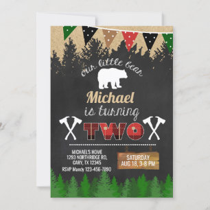 Lumberjack boy 2nd second birthday invitation. invitation