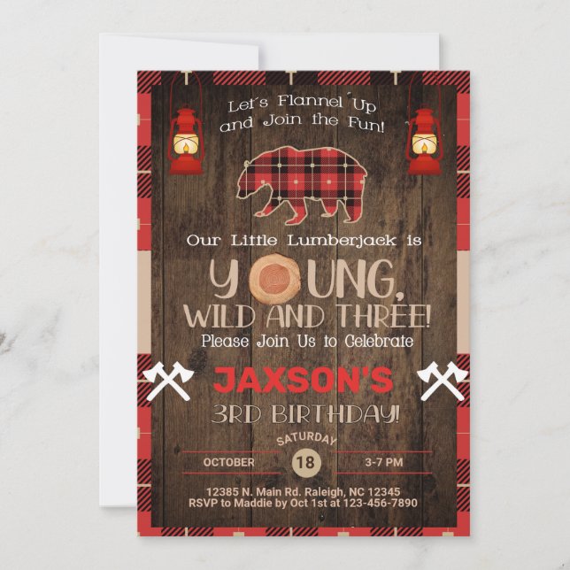 Lumberjack boy 3rd birthday invitation. invitation (Front)