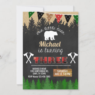 Lumberjack boy 3rd third birthday invitation. invitation