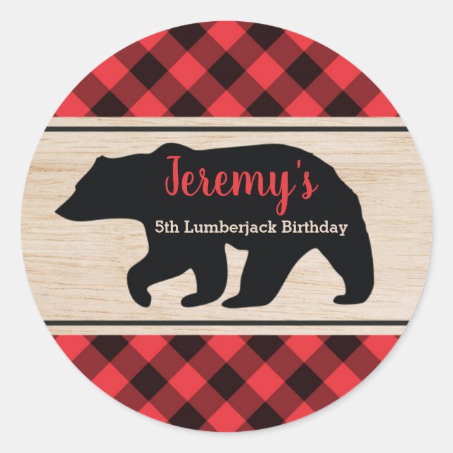 Lumberjack Boy Birthday Party Favour Sticker (Front)