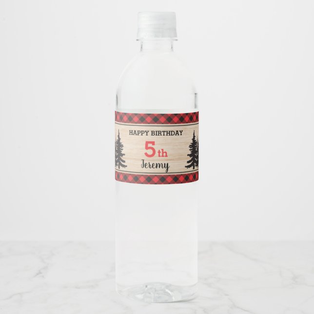 Lumberjack Boy Birthday Party Water Bottle Label (Front)