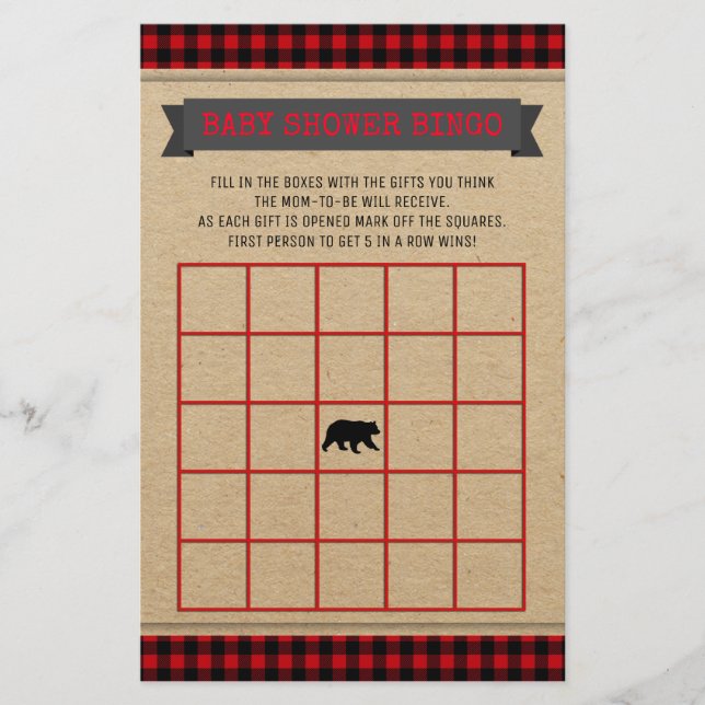 Lumberjack Boys Baby Shower Bingo Card (Front)