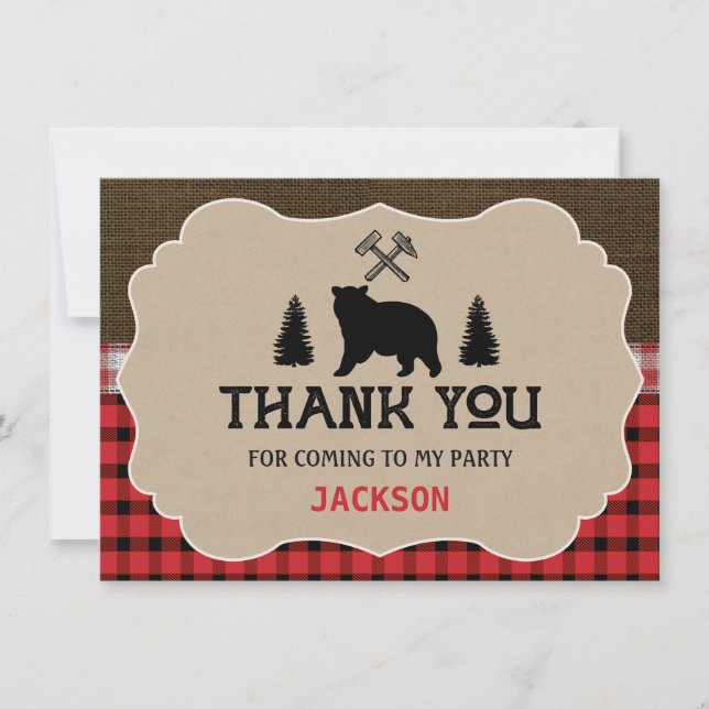 Lumberjack Boys Birthday Thank You Flat Card (Front)