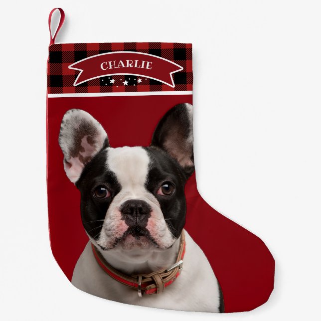 Lumberjack Buffalo Pattern Custom Photo Pet Dog Small Christmas Stocking (Front)