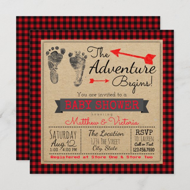 Lumberjack Buffalo Plaid Boys Boho Baby Shower Invitation (Front/Back)