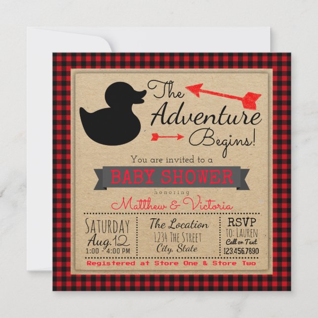 Lumberjack Buffalo Plaid Boys Duck Baby Shower Invitation (Front)