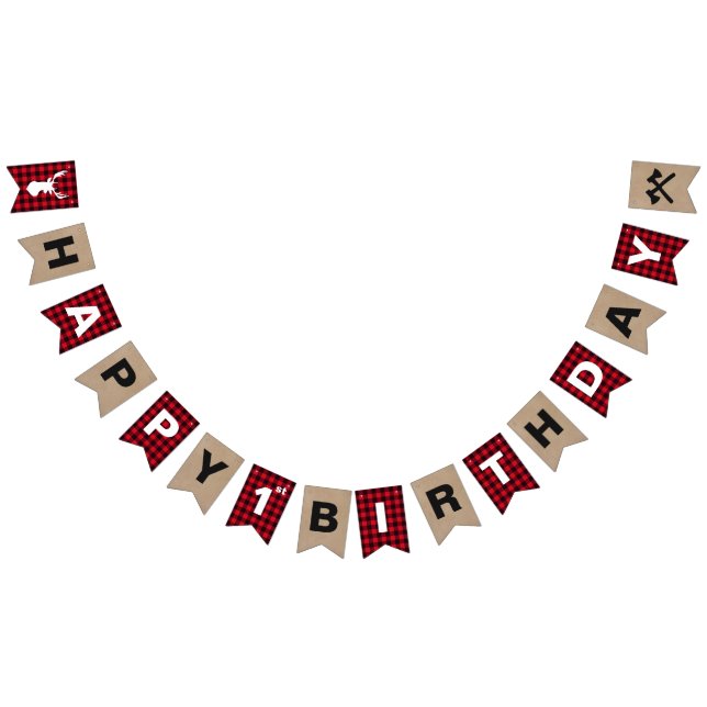 Lumberjack Buffalo Plaid Happy Birthday Party Bunting Flags (All)