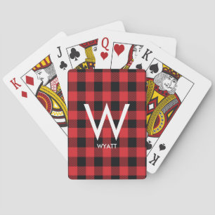 Lumberjack Buffalo Plaid Man Red Flannel Monogram Playing Cards