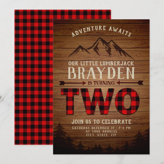 Lumberjack Buffalo Plaid Second Birthday Invitation (Front/Back)