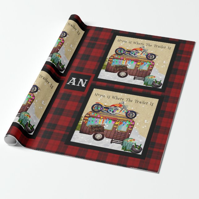 Lumberjack Camper Trailer Trash Monogram ANY EVENT Wrapping Paper (Unrolled)