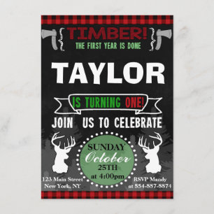 Lumberjack Camping first birthday party invitation
