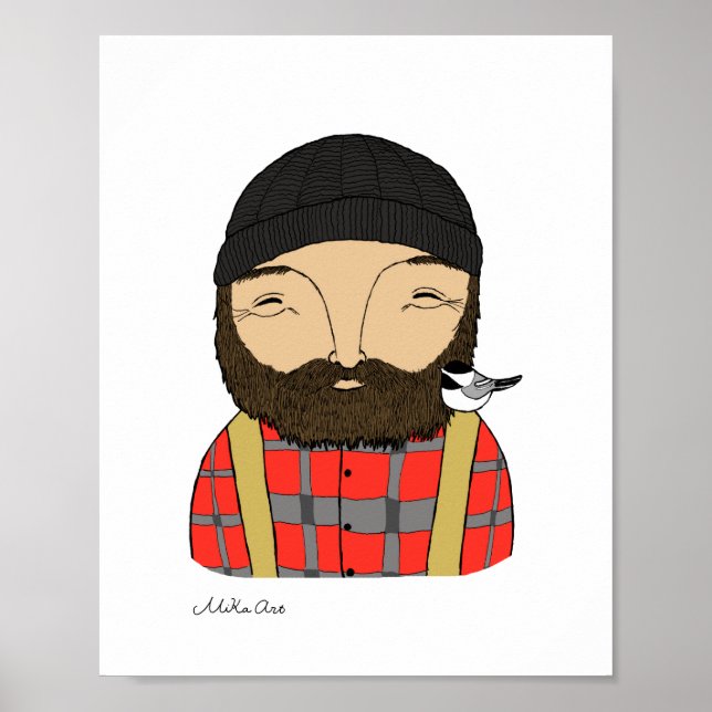 Lumberjack Chickadee Poster Woodland Art Print (Front)