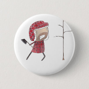 Lumberjack chops tree 2 inch round button