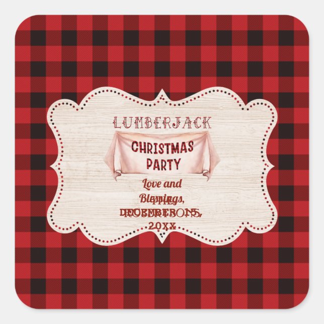 Lumberjack Christmas Party Red Buffalo Wood Square Sticker (Front)