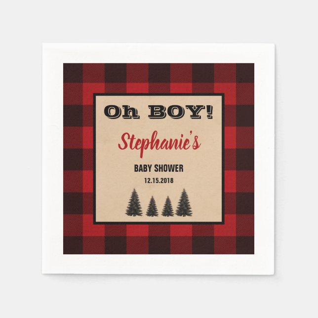 Lumberjack Cocktail Baby Shower Napkins Plaid (Front)