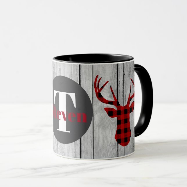 Lumberjack deer plaid monogram Country mug (Front Right)