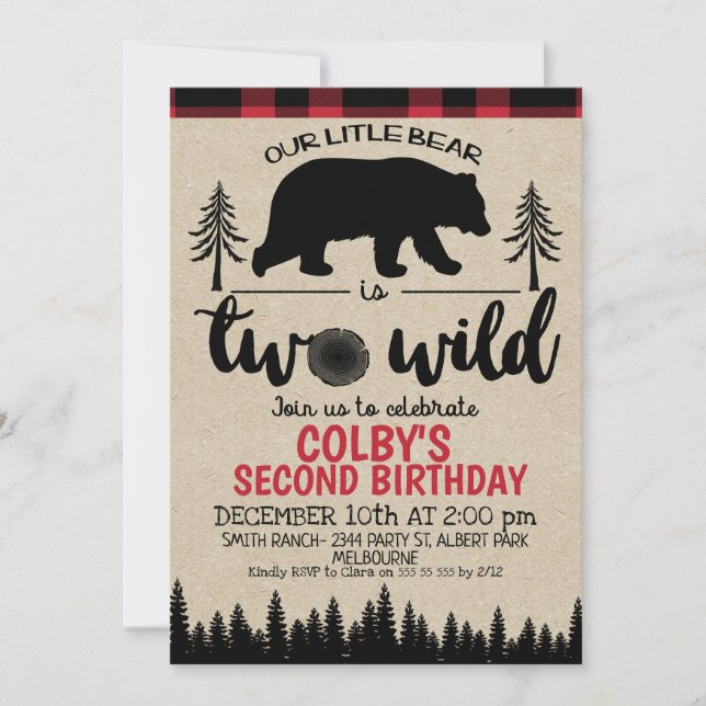 Lumberjack Deux ours sauvages Invitation 2e annive (Devant)