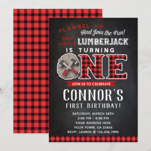 Lumberjack First Birthday Invitation Chalkboard