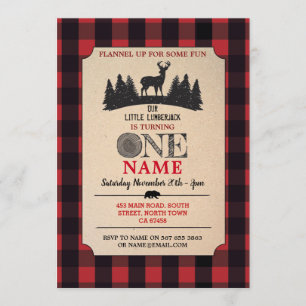 Lumberjack First Birthday ONE Red Flannel Invite