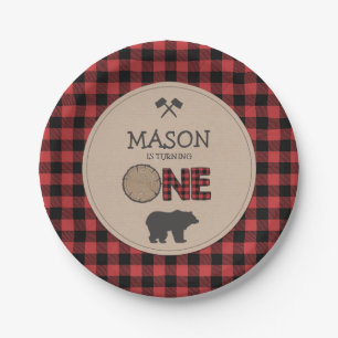 Lumberjack First Birthday Paper Plates Red Plaid