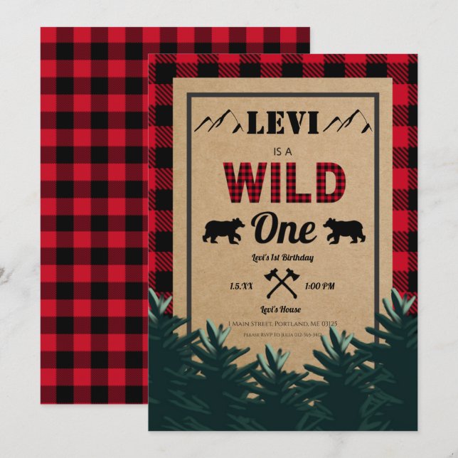 Lumberjack First Birthday, Wild One Invitation (Front/Back)