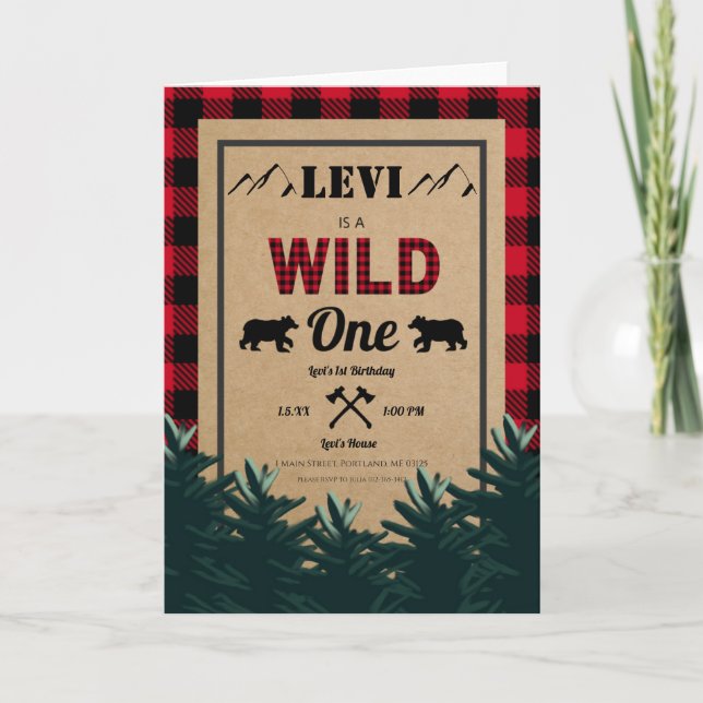 Lumberjack First Birthday, Wild One Invitation (Front)