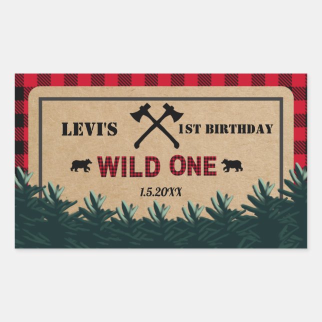 Lumberjack First Birthday, Wild One Sticker (Front)