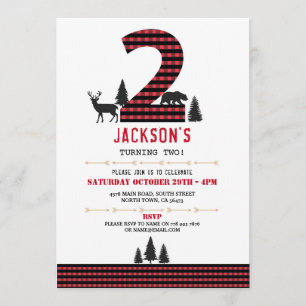 Lumberjack Flannel 2nd Two 2 Birthday Party Invite