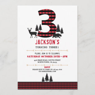 Lumberjack Flannel 3rd 3 Birthday Party Invitation