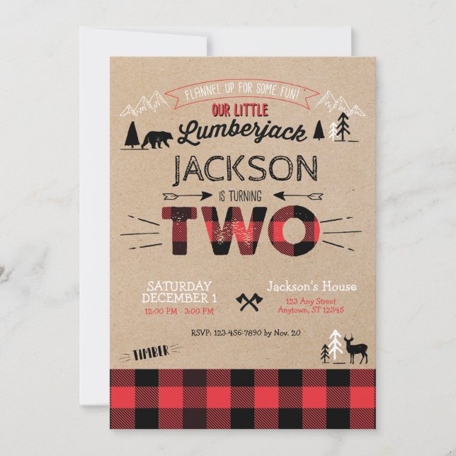 Lumberjack Flannel deuxième invitation anniversair (Devant)